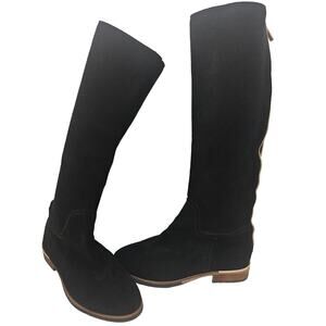 Modern Vice Charm Black Suede Leather Gold Tone Back Zip Knee High Boot sz 7.5